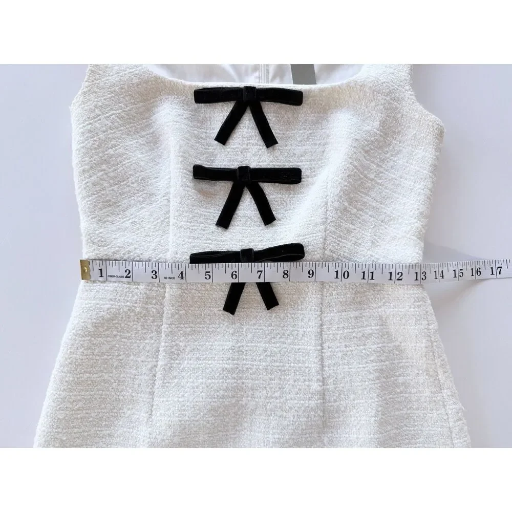 J.Crew Sophia Tweed Dress Black Velvet Bows Cream White NWT Size 00 CP175
